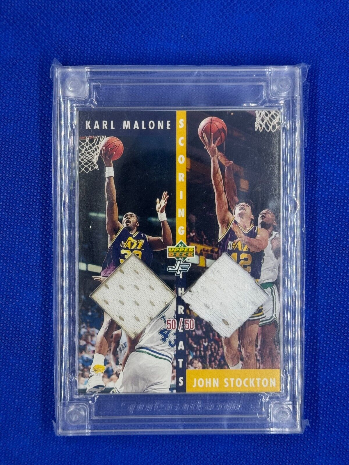 KARL MALONE JOHN STOCKTON 2023 JERSEY FUSION DUAL GAME WORN JERSEY /50