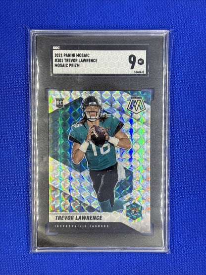 Trevor Lawrence Silver Prizm Mosaic RC #301 Jaguars Rookie 2021 SGC 9