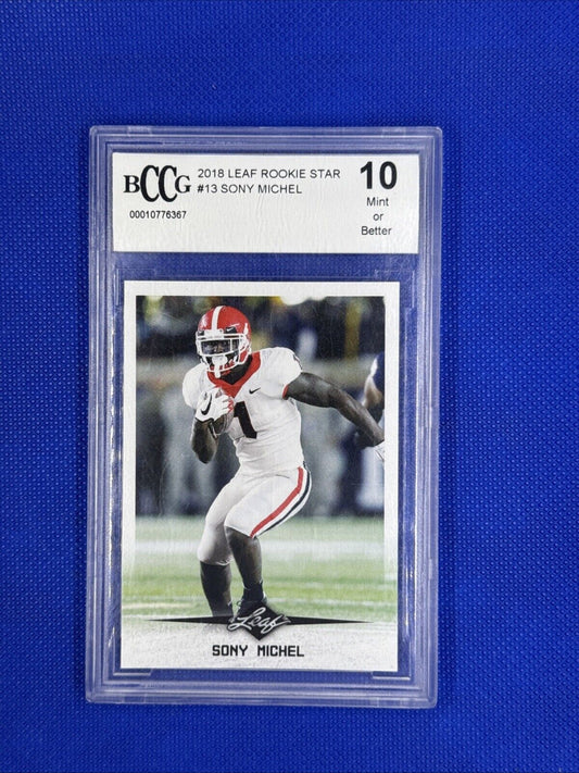 Sony Michel 2018 Leaf Rookie Star #13 Graded BCCG 10 Mint Rams UGA Bulldogs