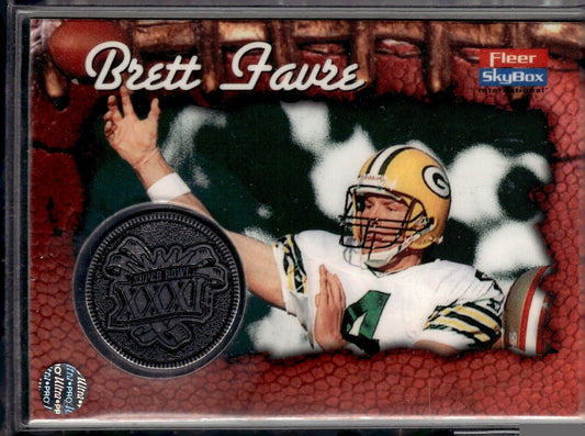 1997 FLEER SKYBOX SUPER BOWL COIN CARD XXXI BRETT FAVRE #/2500 RARE GB PACKERS