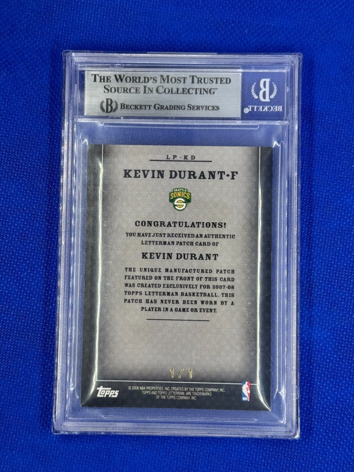2007-08 Topps Letterman Patches Superfractor "D" Kevin Durant #LP-KD 1/1 BGS 9 