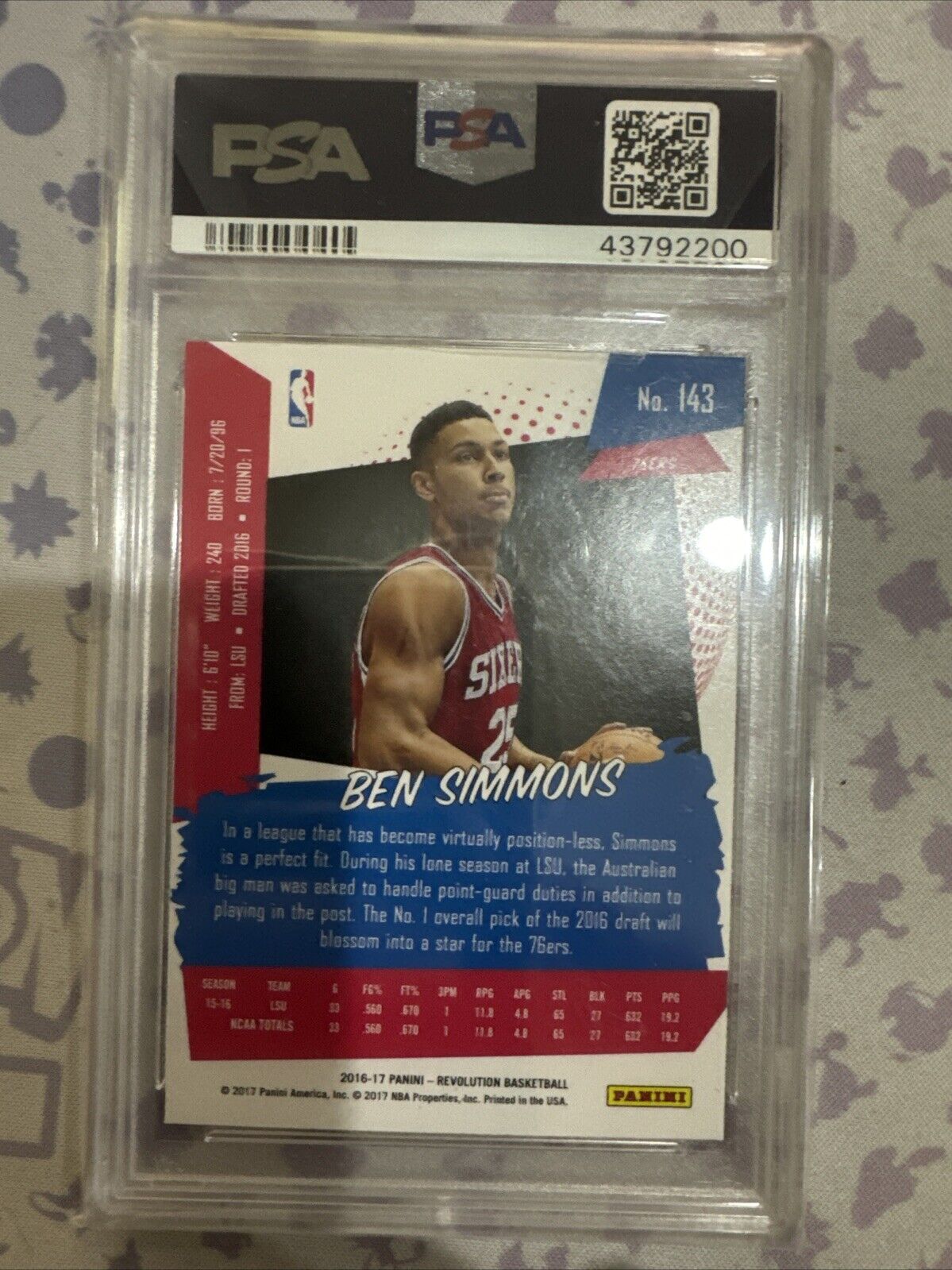 2016 Panini Revolution Ben Simmons ROOKIE #143 PSA 10 GEM MINT 