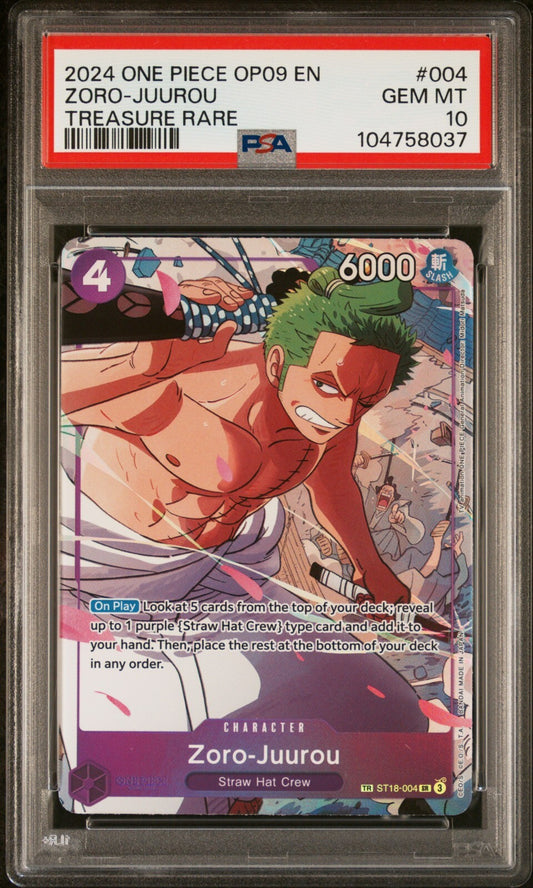 ONE PIECE OP09 - EMPERORS IN THE NEW WORLD 004 ZORO-JUUROU TREASURE RARE PSA 10