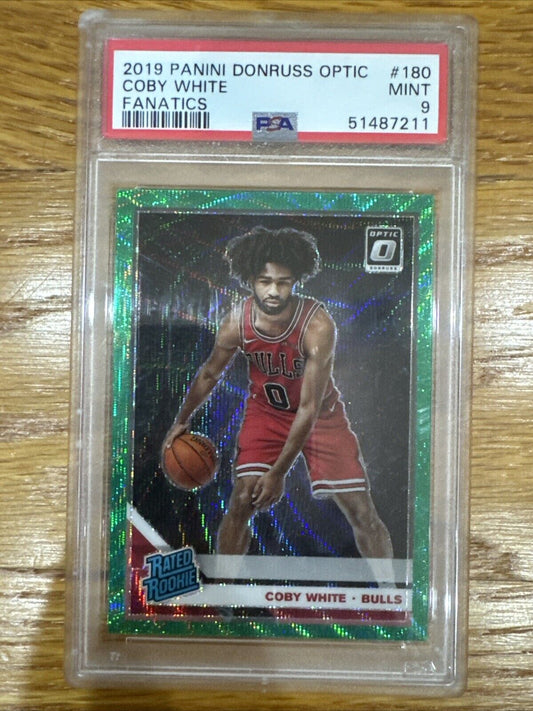 2019 Panini Donruss Optic Fanatics GREEN WAVE PRIZM Coby White ROOKIE #180 PSA 9