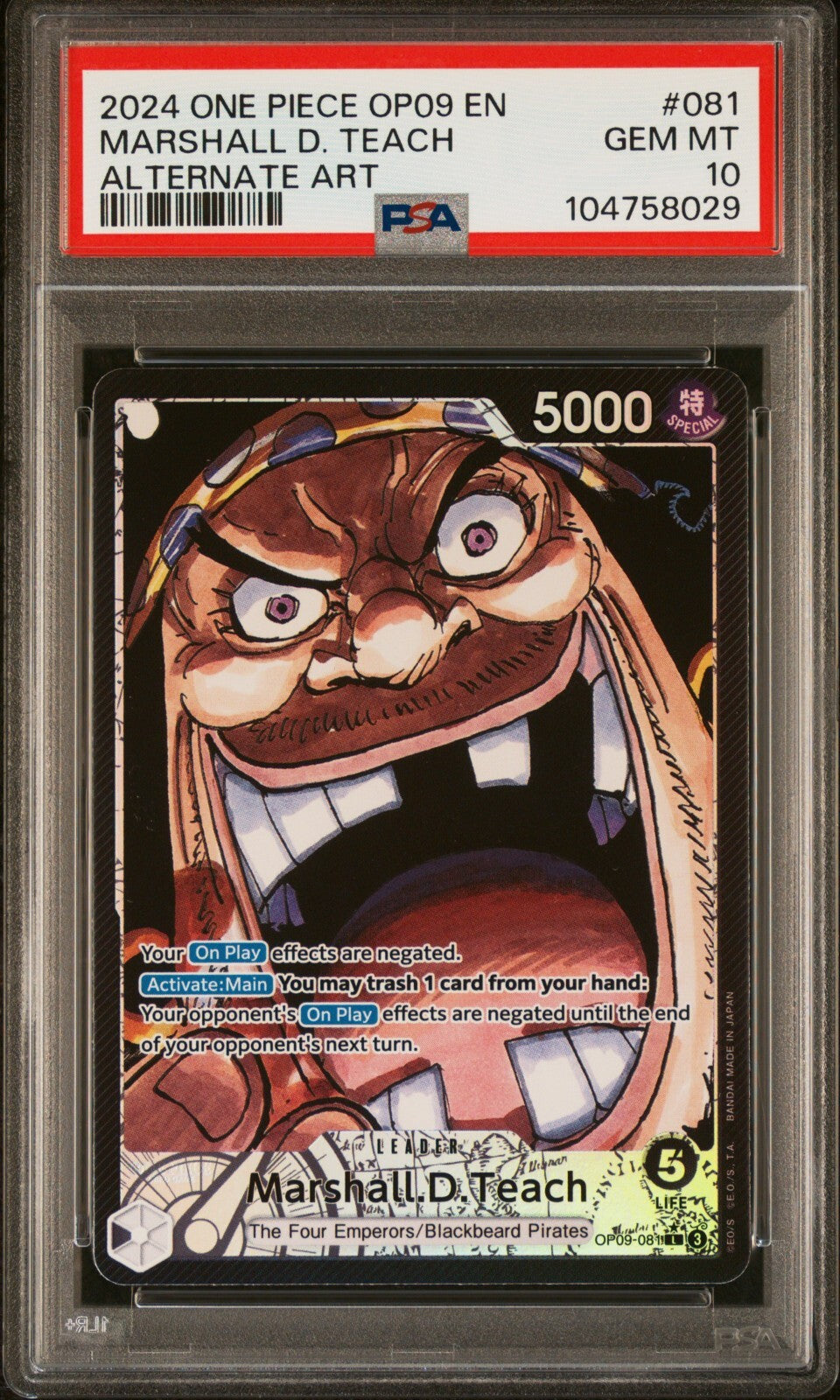 ONE PIECE OP09 - EMPERORS IN THE NEW WORLD 081 MARSHALL D. TEACH ALT ART PSA 10