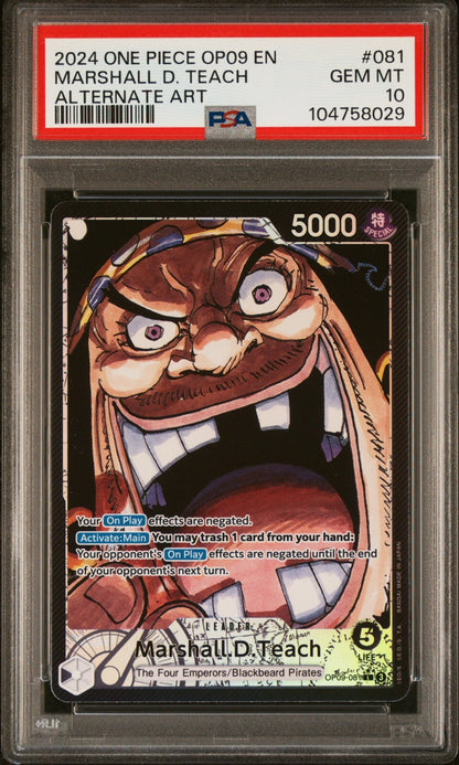 ONE PIECE OP09 - EMPERORS IN THE NEW WORLD 081 MARSHALL D. TEACH ALT ART PSA 10