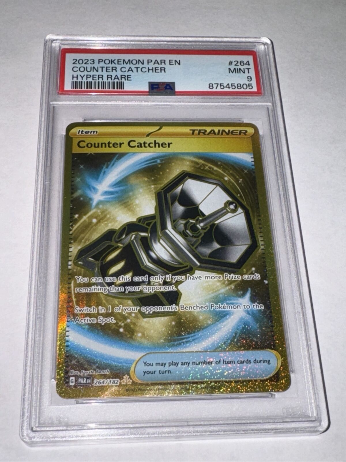 Pokémon Paradox Rift Counter Catcher 264/182 Hyper Rare Gold Trainer - PSA 9