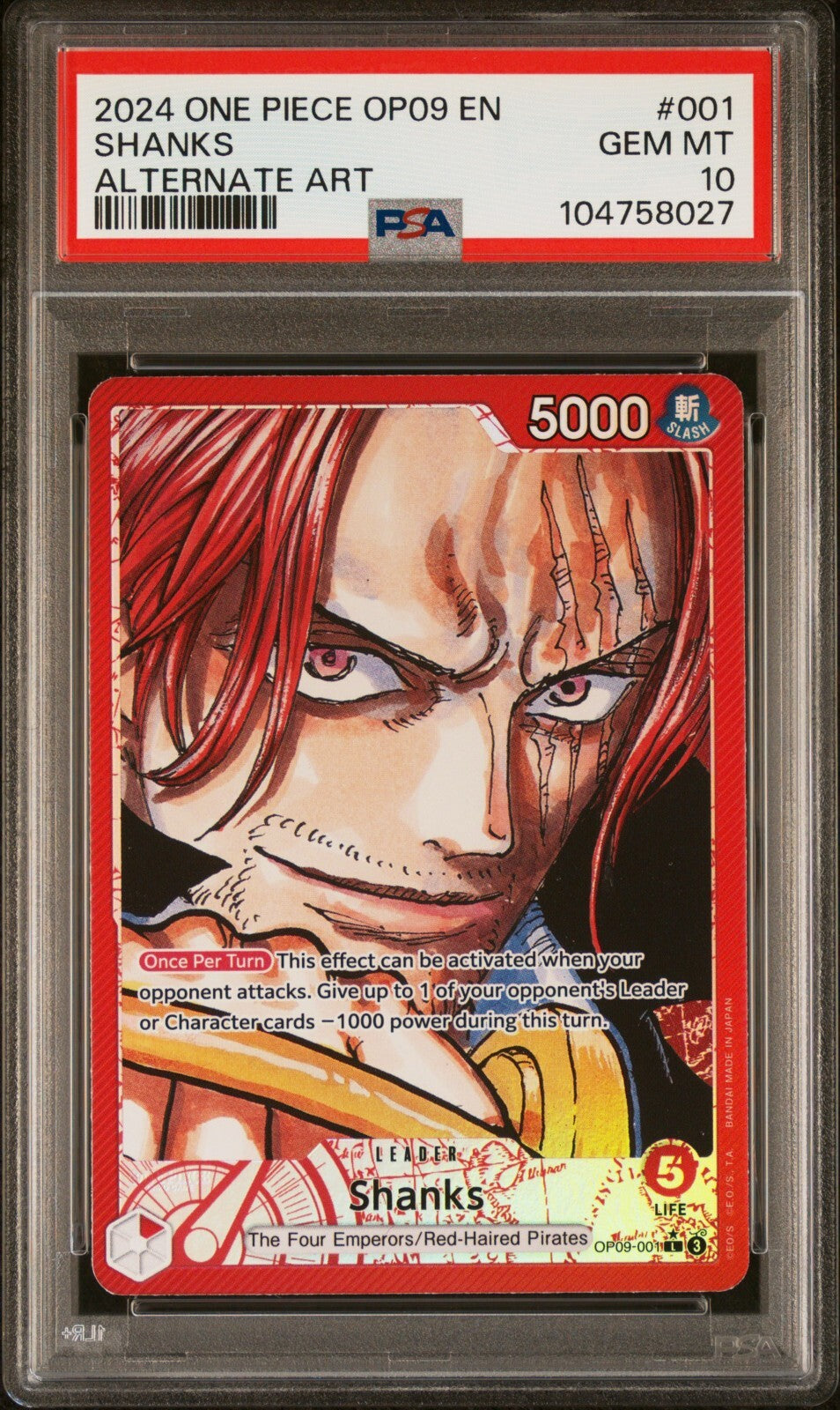 ONE PIECE OP09 - EMPERORS IN THE NEW WORLD 001 SHANKS ALT ART PSA 10
