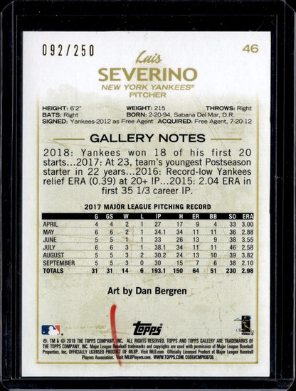 2018 Topps Gallery - #46 Luis Severino (Private Issue) /250