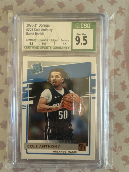 2020-21 Panini Donruss - Rated Rookies #208 Cole Anthony (RC) CSG 9.5 Gem Mint