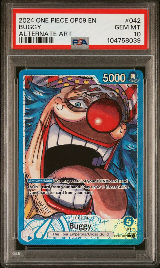 ONE PIECE OP09 - EMPERORS IN THE NEW WORLD 042 BUGGY ALT ART LEADER PSA 10