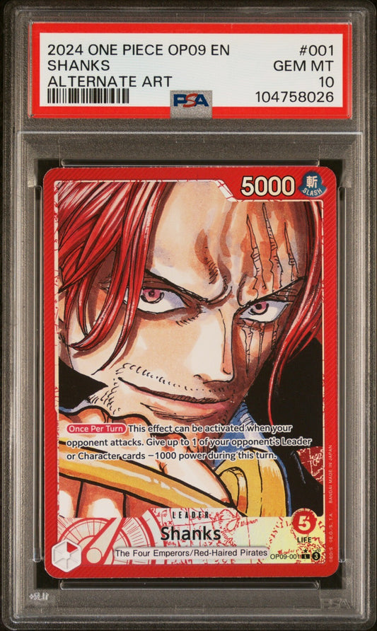 ONE PIECE OP09 - EMPERORS IN THE NEW WORLD 001 SHANKS ALT ART PSA 10