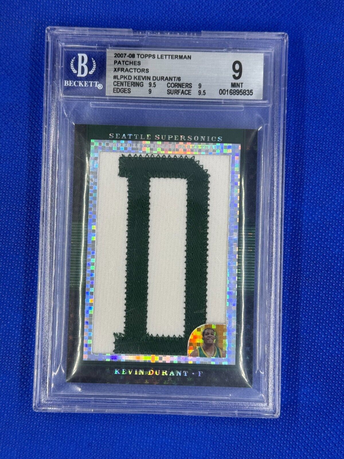 2007-08 Topps Letterman Patches Superfractor "D" Kevin Durant #LP-KD 1/1 BGS 9 