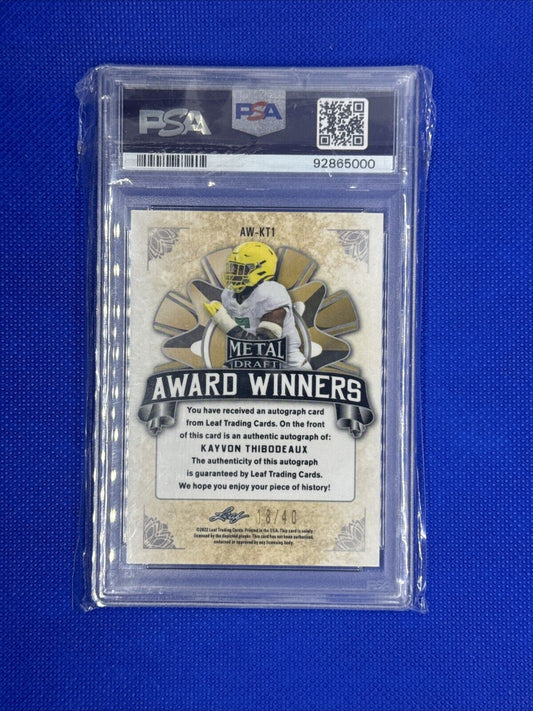 2022 Leaf Metal Kayvon  Thibodeaux Award Winner Auto /40 AW-KT1 PSA Mint 9
