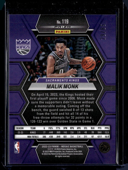 Malik Monk [Fast Break Blue] #119 2022 Panini Mosaic /85