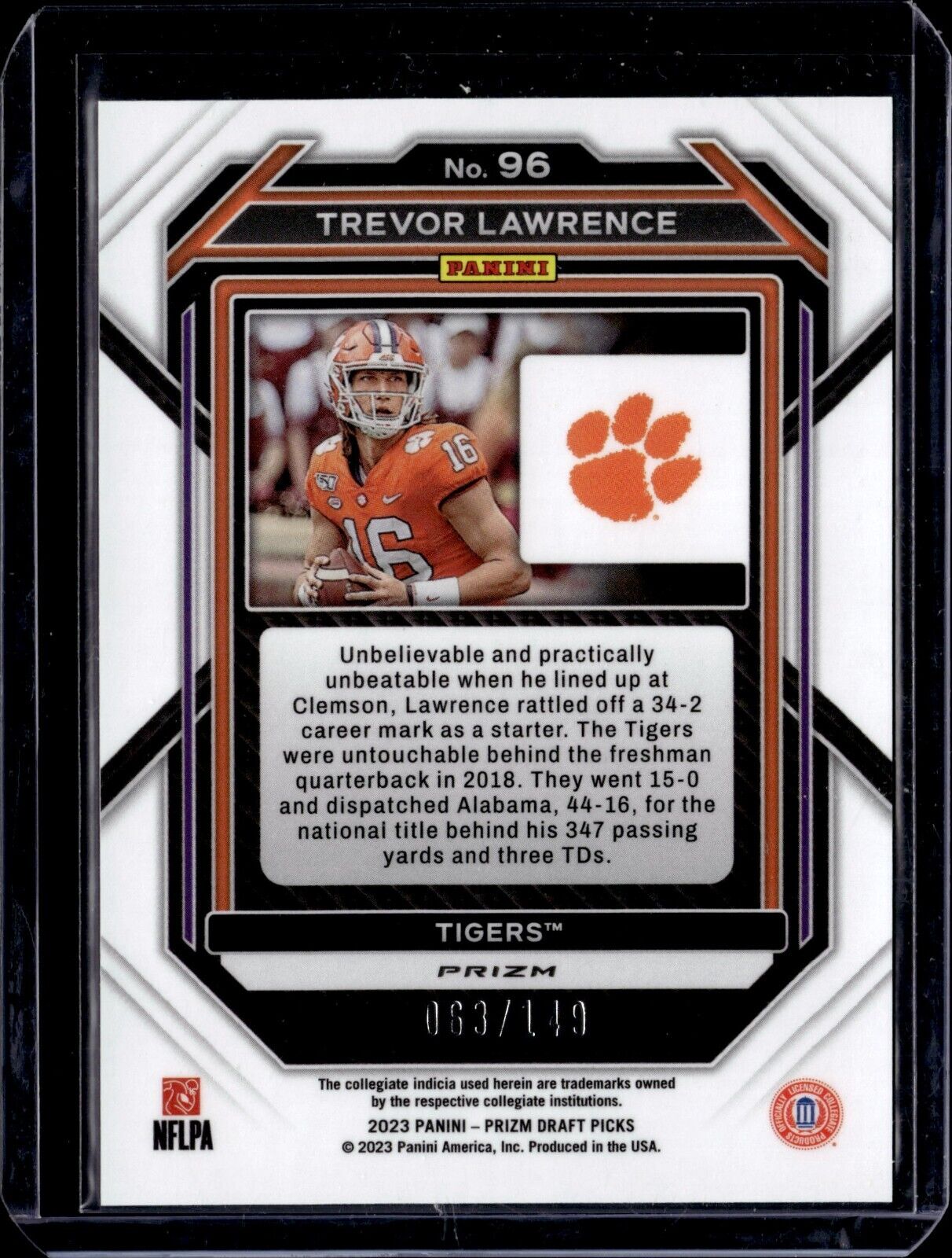 2023 Panini Prizm Draft Picks Purple Ice #96 Trevor Lawrence /149