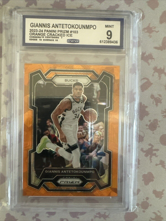 2023-24 Panini Prizm - Orange Ice Prizm #103 Giannis Antetokounmpo CCG Mint 9
