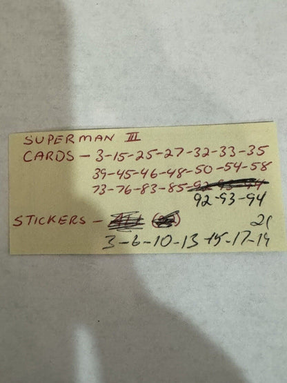 1983 Topps DC Comics Superman III 3 Movie Lot of 67 Trading Cards & 16 Stickers