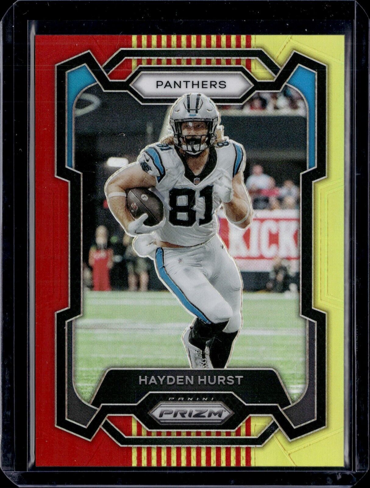 2023 Panini Prizm Asia Hayden Hurst Red & Yellow Parallel /44 Panthers card #42