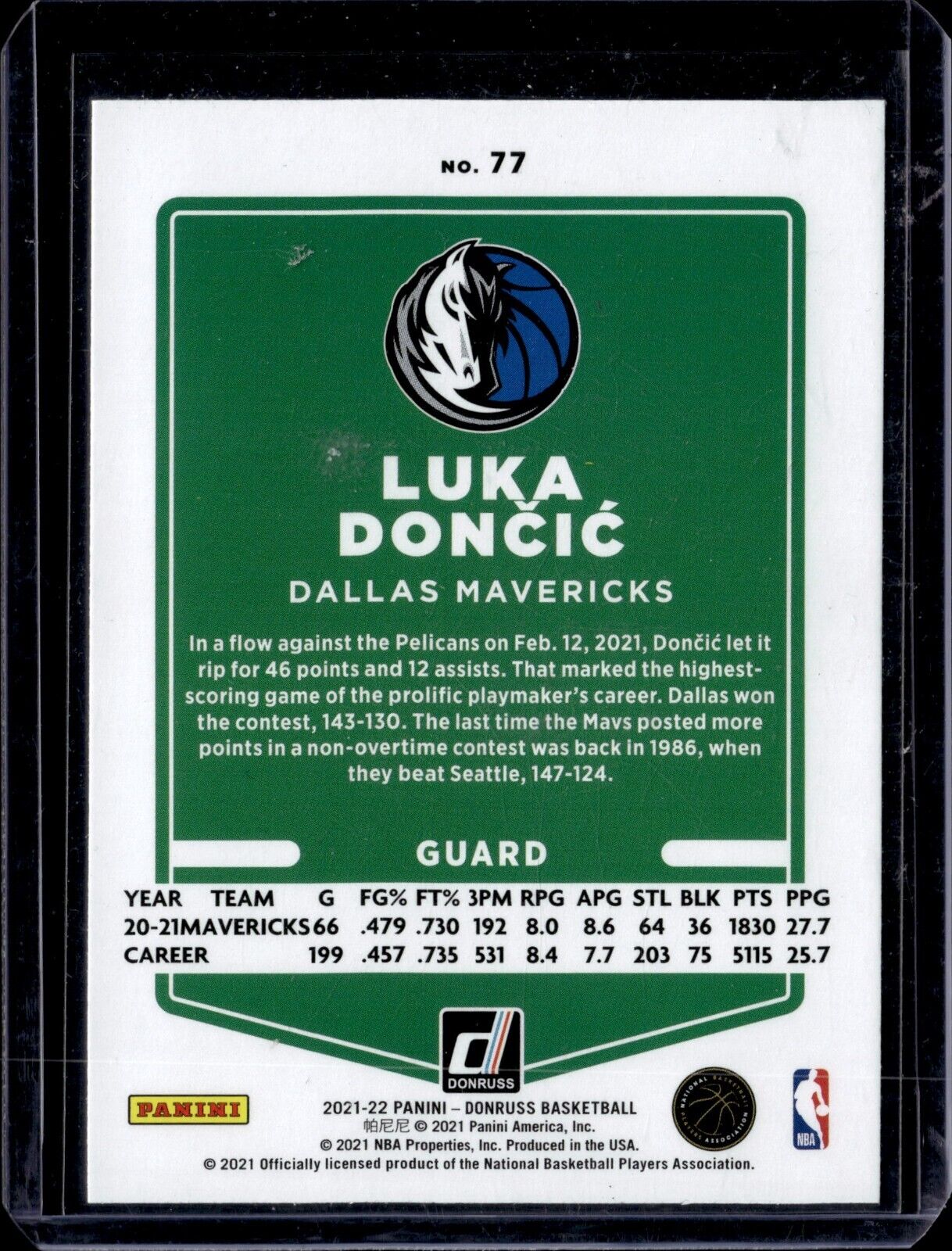2021-22 Panini Donruss -  #77 Luka Dončić (Teal Laser)
