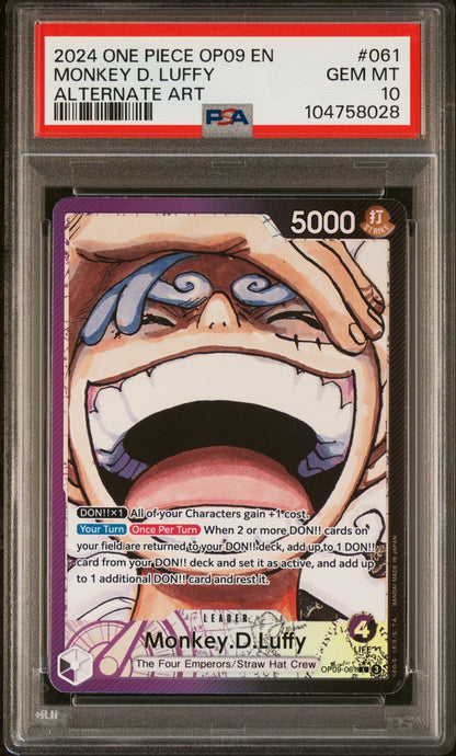 ONE PIECE OP09 - EMPERORS IN THE NEW WORLD 061 MONKEY D. LUFFY ALT ART PSA 10