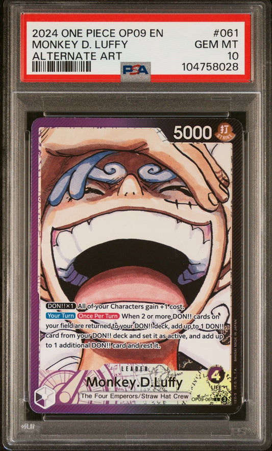 ONE PIECE OP09 - EMPERORS IN THE NEW WORLD 061 MONKEY D. LUFFY ALT ART PSA 10