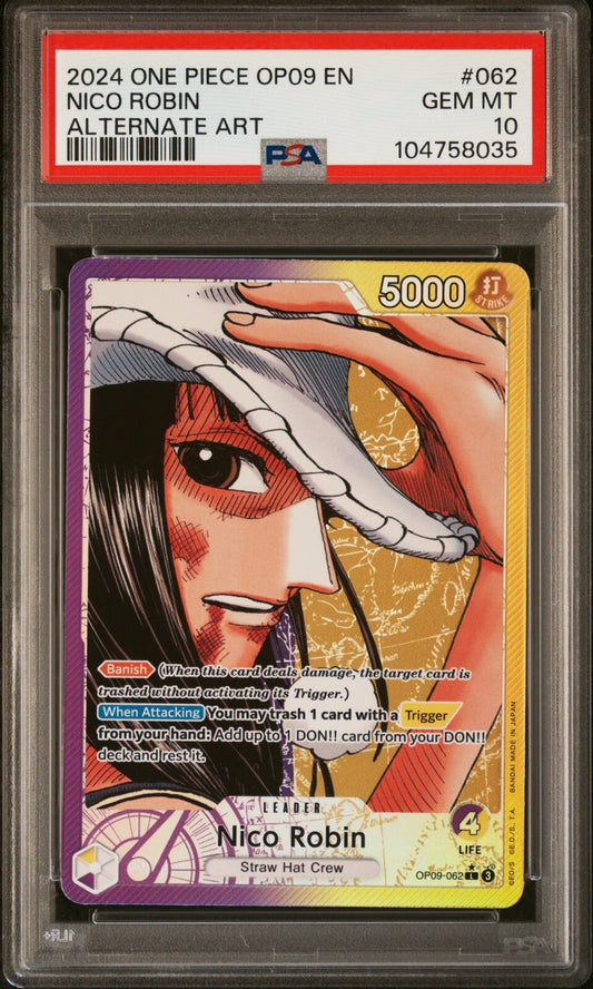 ONE PIECE OP09 - EMPERORS IN THE NEW WORLD 062 NICO ROBIN ALT ART LEADER PSA 10