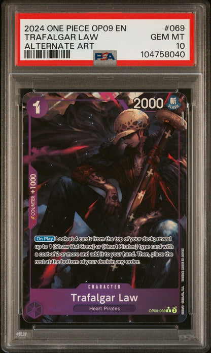 ONE PIECE OP09 - EMPERORS IN THE NEW WORLD 069 TRAFALGAR LAW ALT ART PSA 10