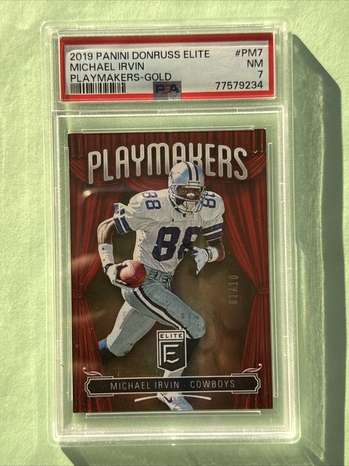 2019 Donruss Elite PM-7 Michael Irvin Dallas Cowboys Playmakers Gold /10 PSA 7