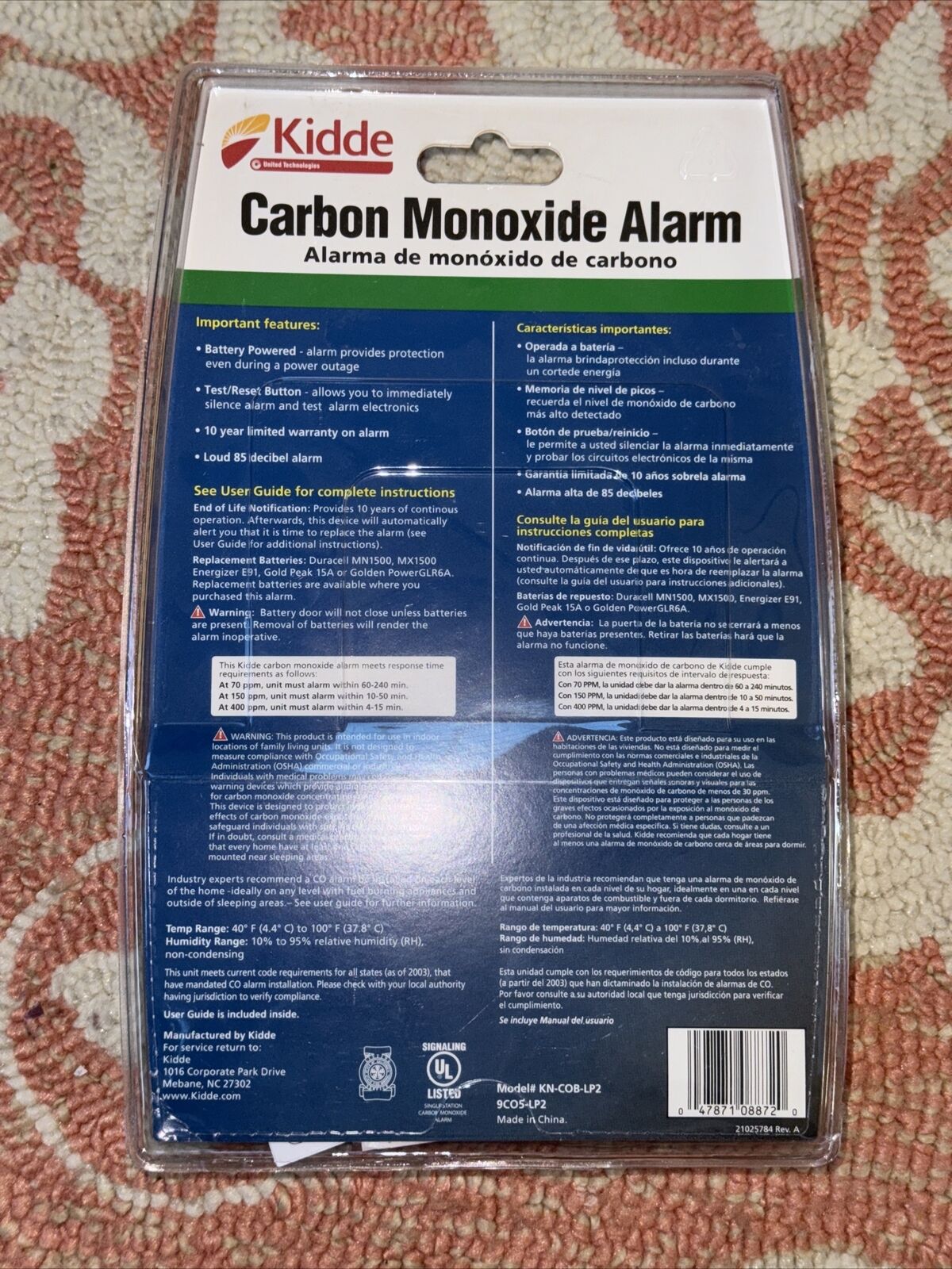 Kidde 9CO5-LP2 Battery Powered Carbon Monoxide Alarm