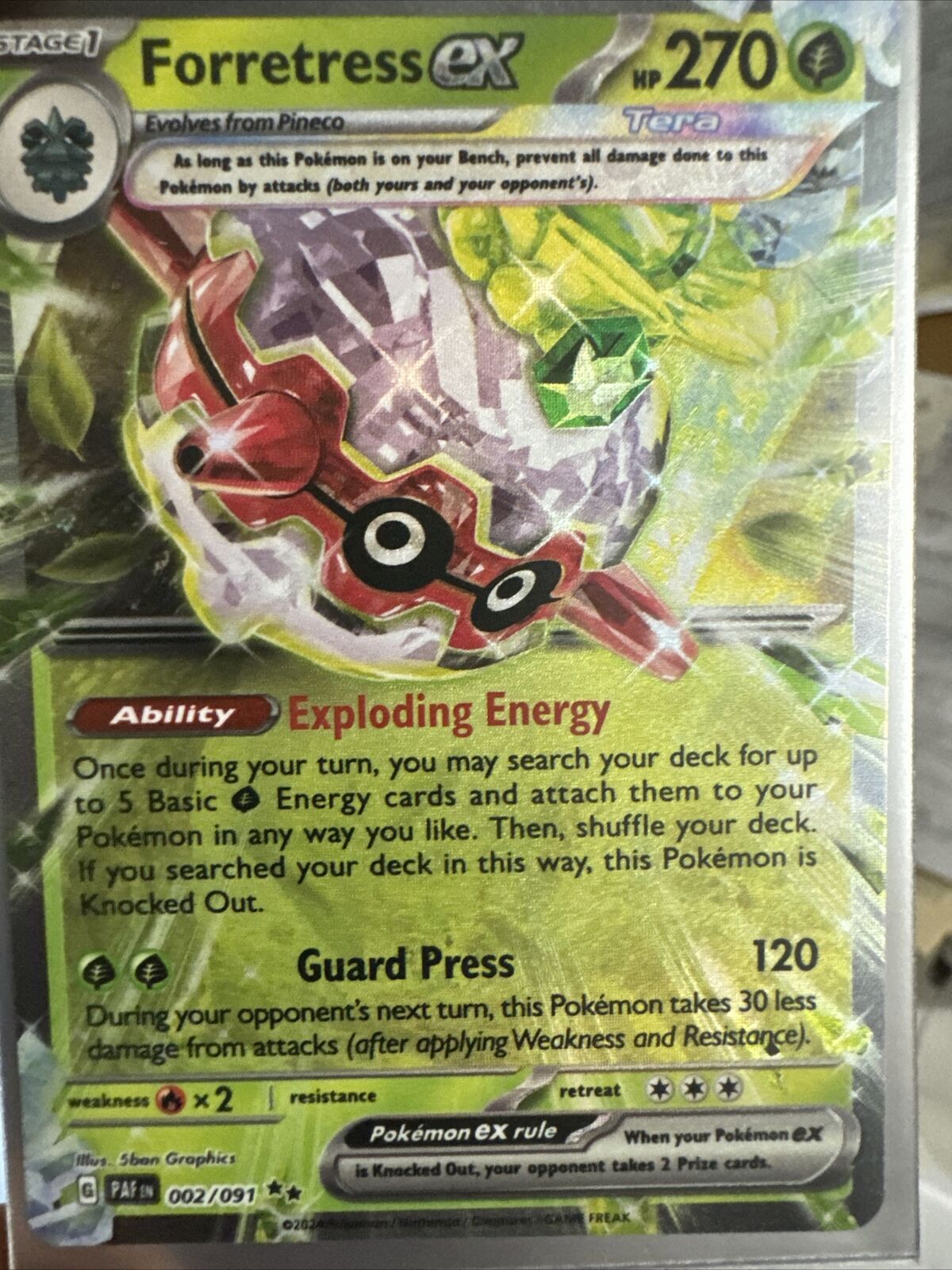 Pokémon TCG Forretress Ex Scarlet & Violet: Paldean Fates 002/091 Holo Double...