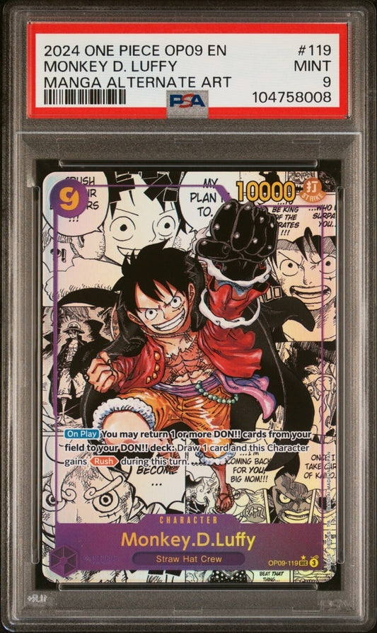ONE PIECE OP09-EMPERORS IN THE NEW WORLD 119 MONKEY D. LUFFY MANGA ALT ART PSA 9