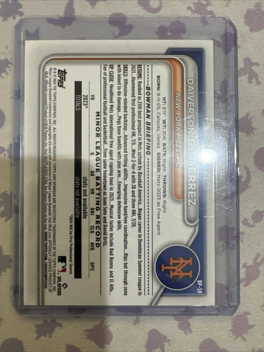 2024 Bowman - Prospects Purple Pattern #BP-59 Daiverson Gutierrez /199 (RC)