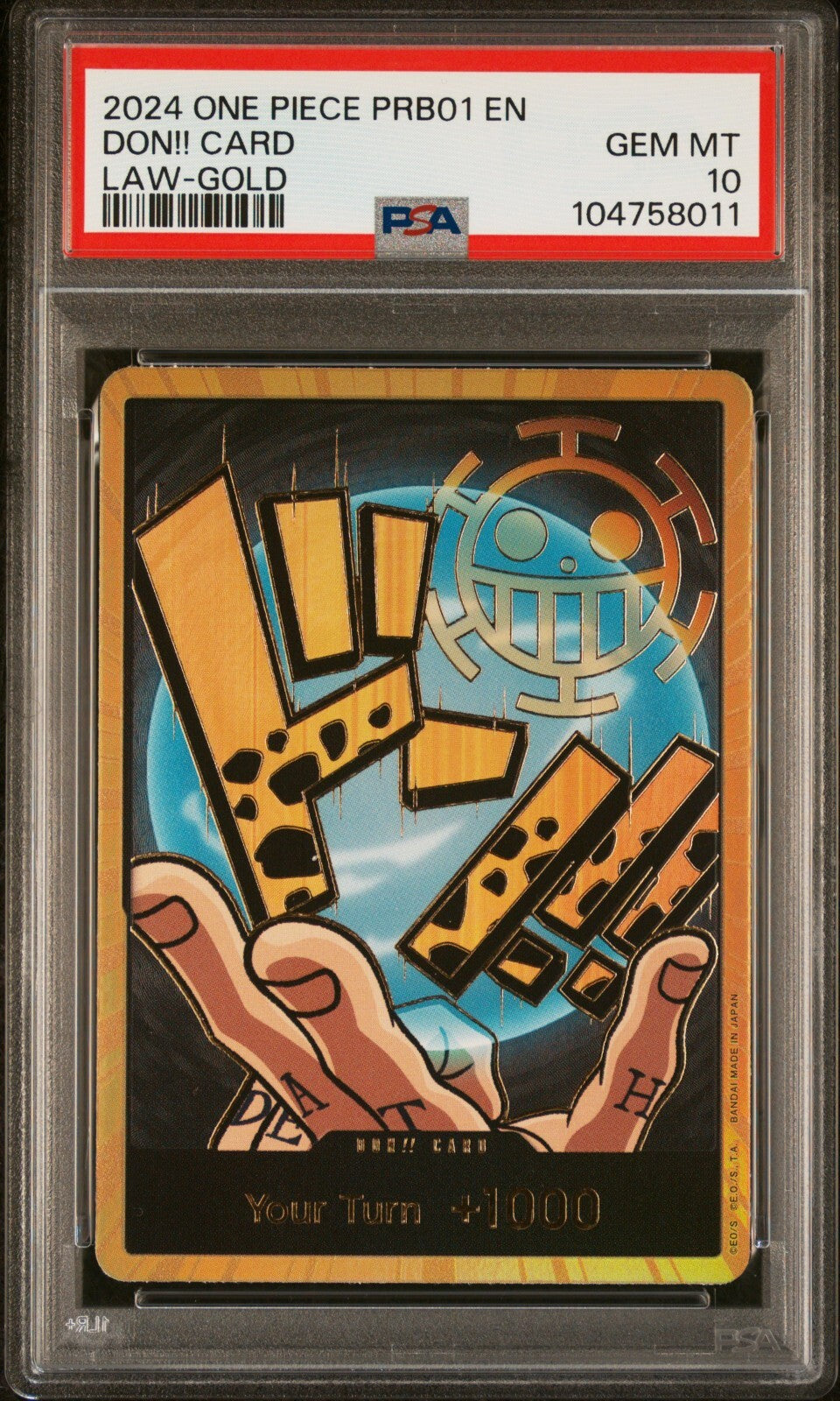 ONE PIECE PRB01 DON!! CARD TRAFALGAR LAW-GOLD PSA 10