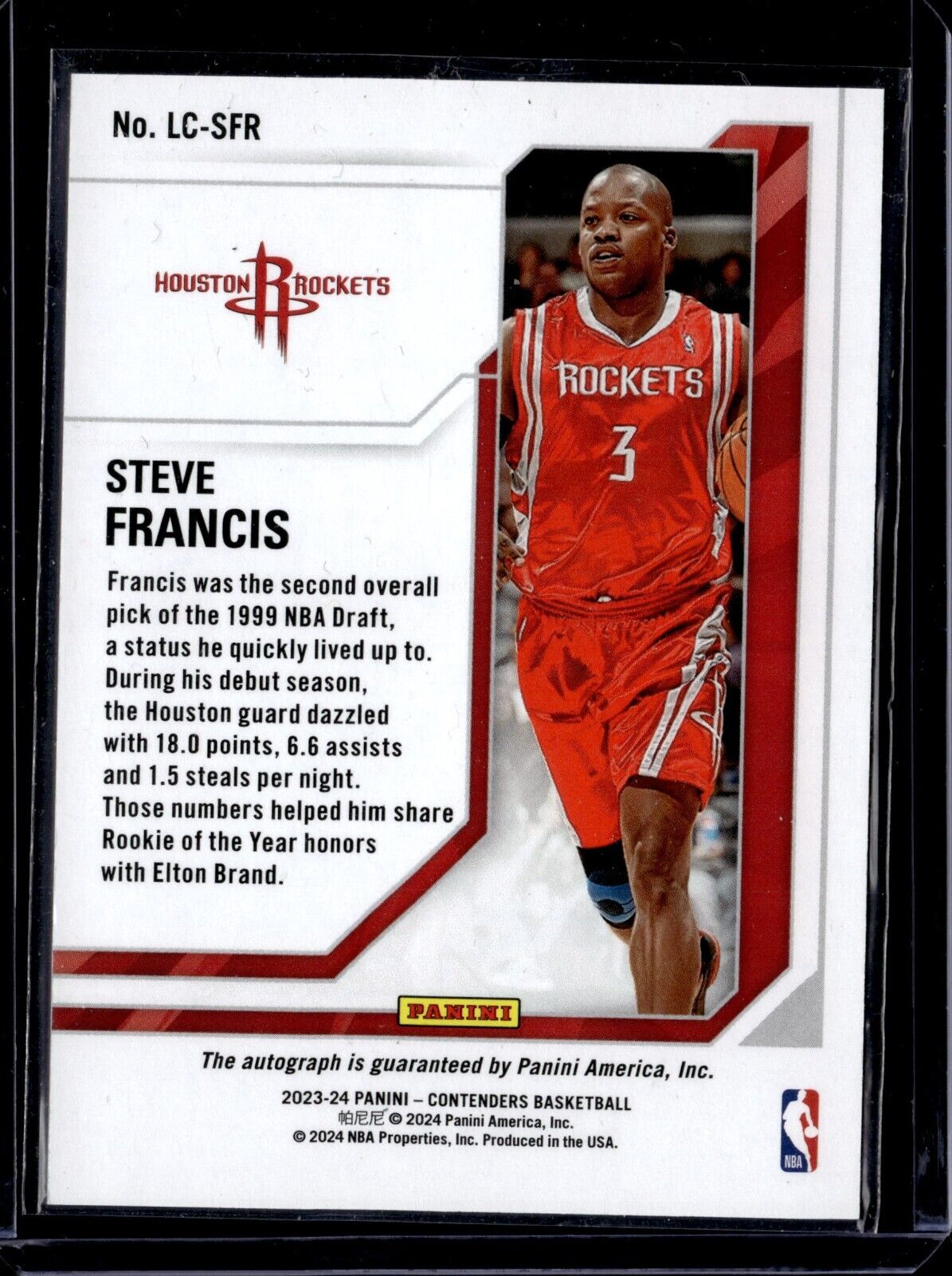 2023-24 Panini Contenders Legendary Contenders Auto #LC-SFR Steve Francis /75 