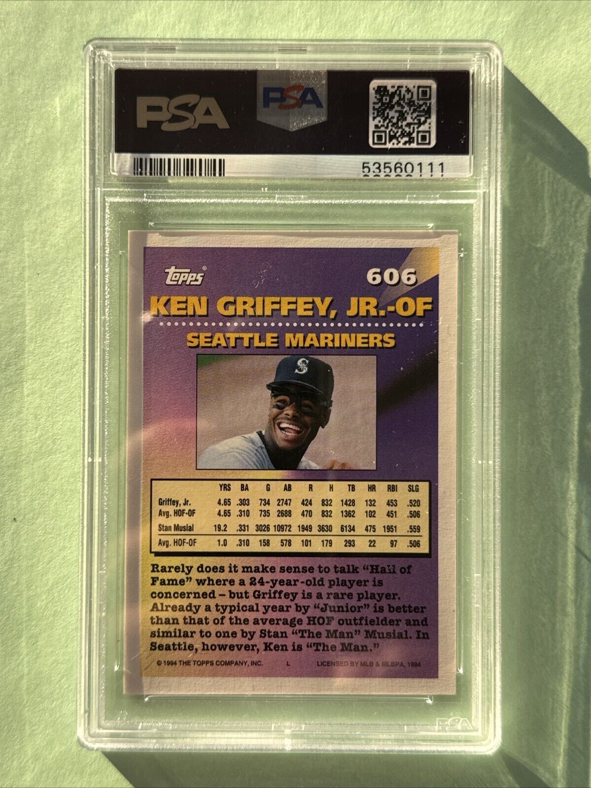 KEN GRIFFEY JR. 1994 TOPPS GOLD MEASURES OF GREATNESS #606 PSA Mint 9