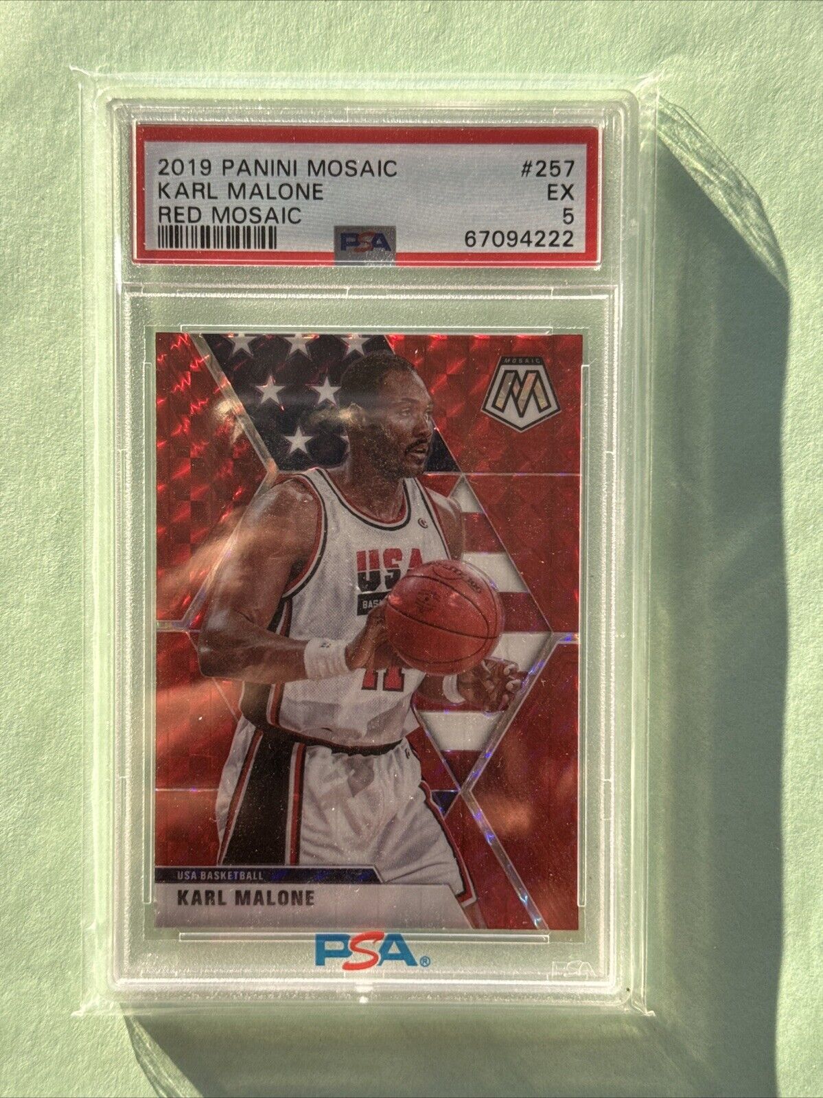 2019 PANINI MOSAIC RED MOSAIC #257 KARL MALONE PSA 5