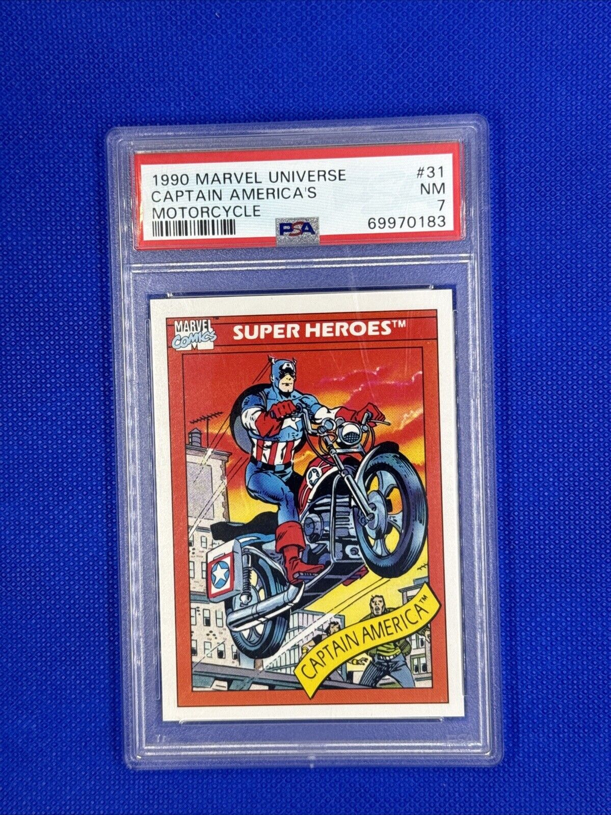 1990 Marvel Universe CAPTAIN AMERICA'S MOTORCYCLE #31 PSA 7 NM Steve Rogers