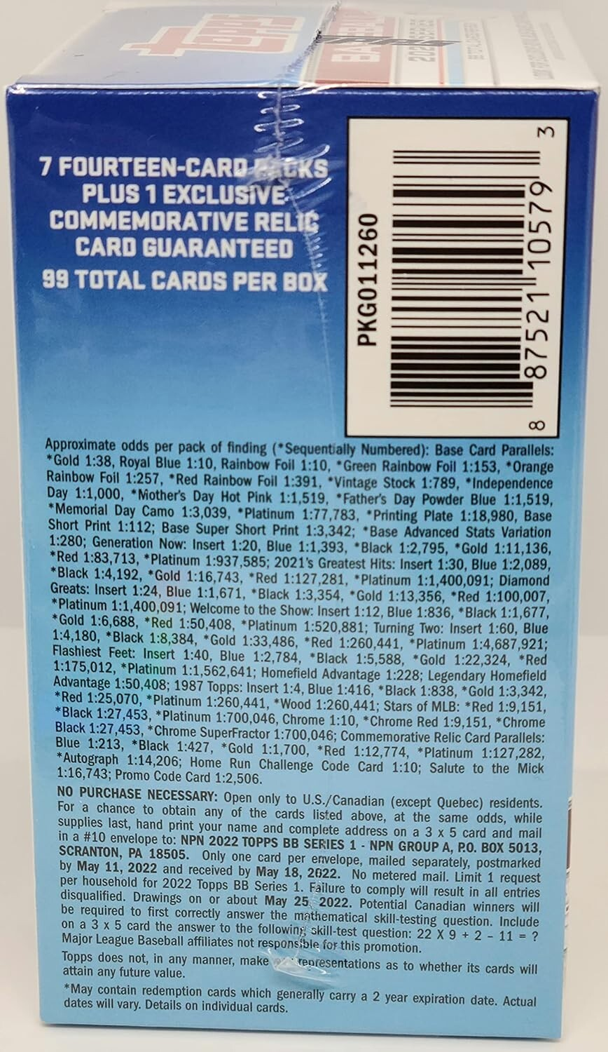 2022 TOPPS SERIES 1 BASEBALL HOBBY BOX BLOWOUT CARDS