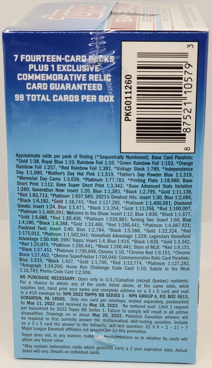 2022 TOPPS SERIES 1 BASEBALL HOBBY BOX BLOWOUT CARDS