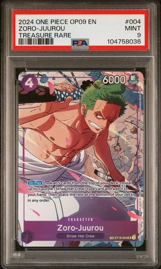ONE PIECE OP09 - EMPERORS IN THE NEW WORLD 004 ZORO-JUUROU TREASURE RARE PSA 9