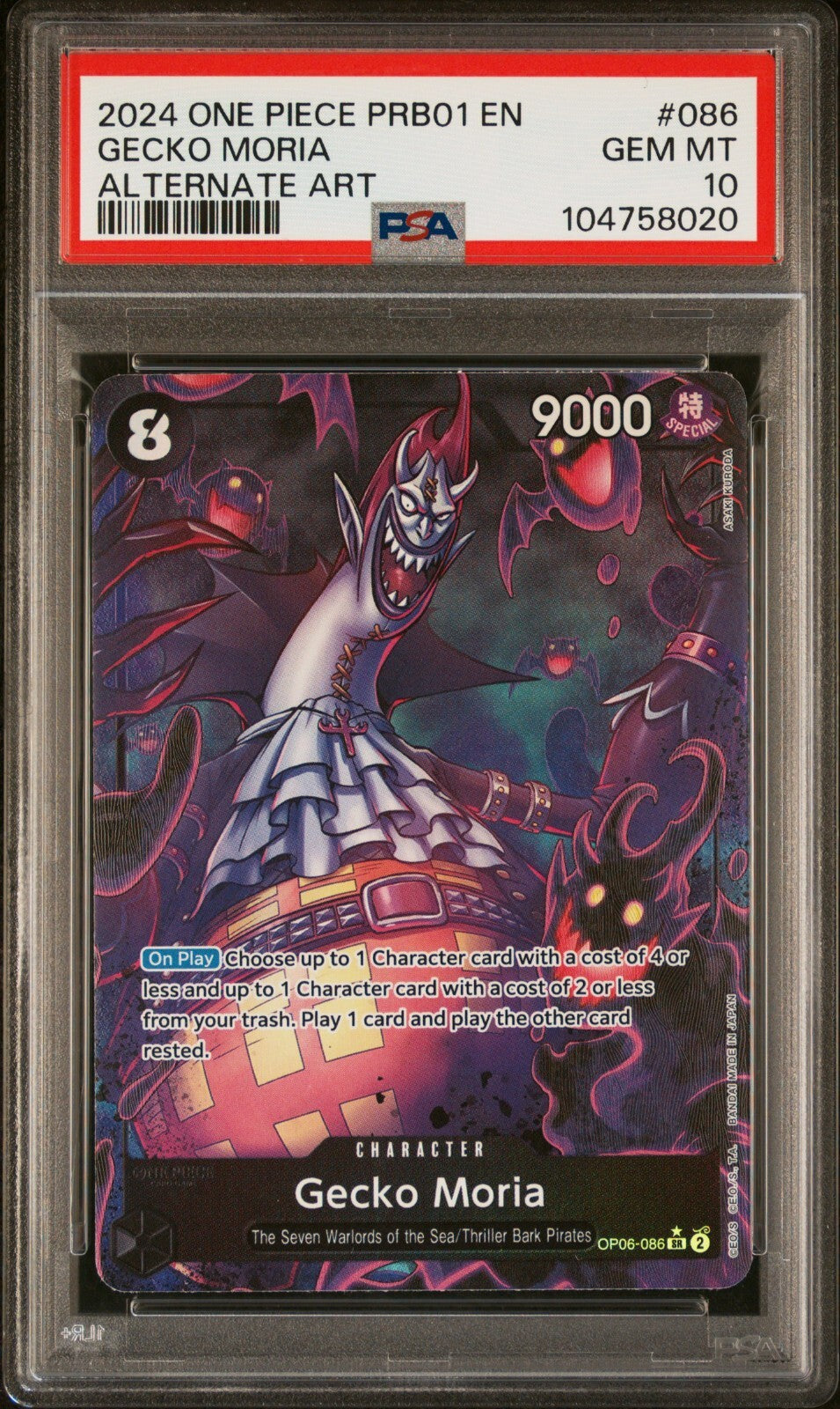 ONE PIECE PRB01 - 086 GECKO MORIA ALT ART PSA 10