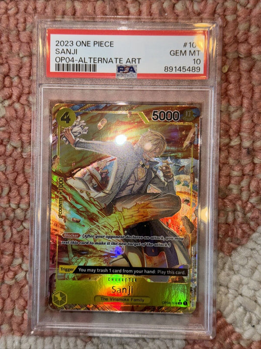 PSA 10 One Piece Card Game Kingdom of Intrigue Sanji Alt Art OP04-104 English