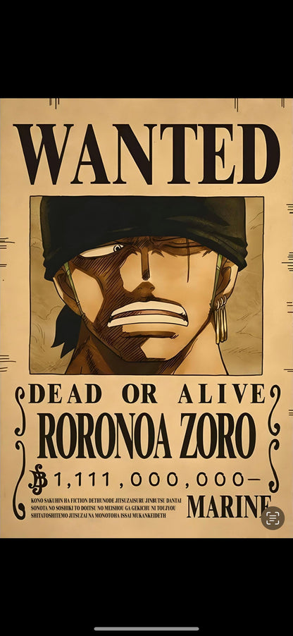 One Piece Wanted Poster (Luffy, Zoro, Straw Hats, Emperors, Warlords, Etc.) Textured Art Print Hueforge - Frame Sold Separately.