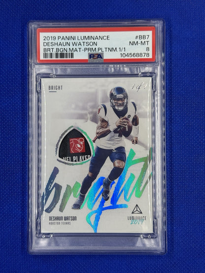 2019 panini luminance football Deshaun Watson Bright BGN PRM Platinum 1/1 PSA 8
