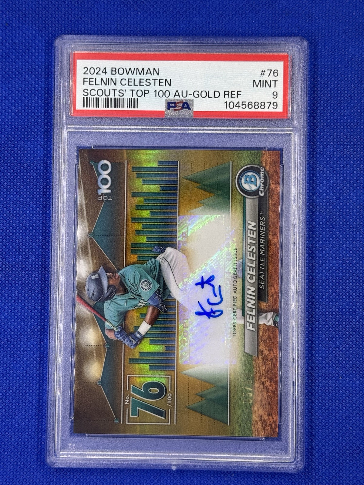 2024 Bowman Top 100 Auto Gold Felnin Celesten #BTPA-76 #/50 PSA 9 Mariners RC