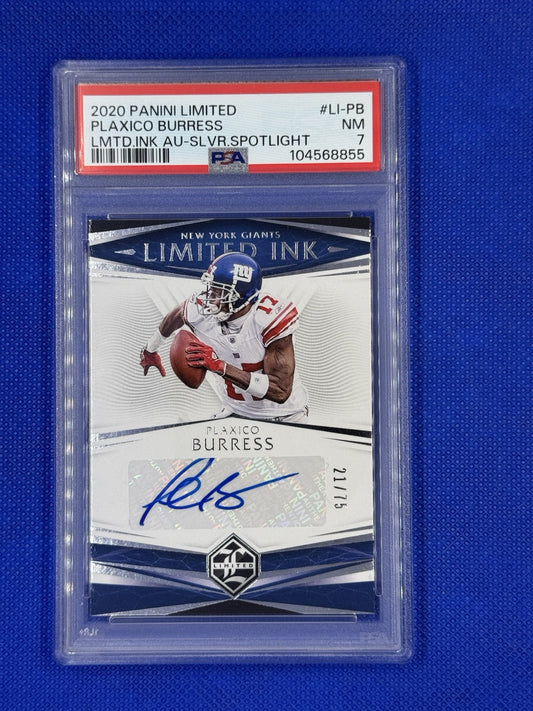 2020 Limited Plaxico Burress Limited Ink Auto Silver Spotlight /75 PSA 7