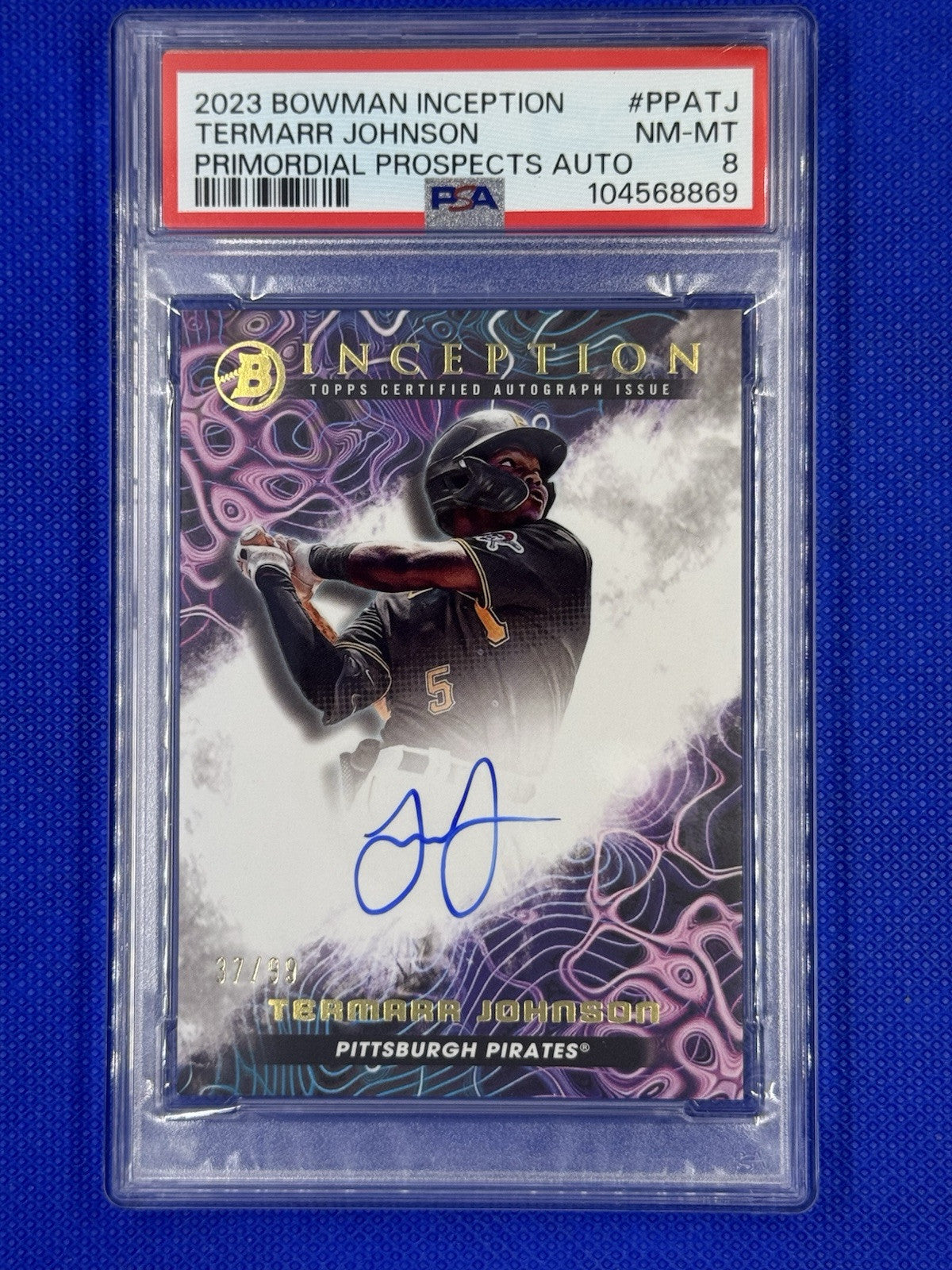 2023 Bowman Inception Termarr Johnson Primordial Prospect Auto /99 Pirates PSA 8