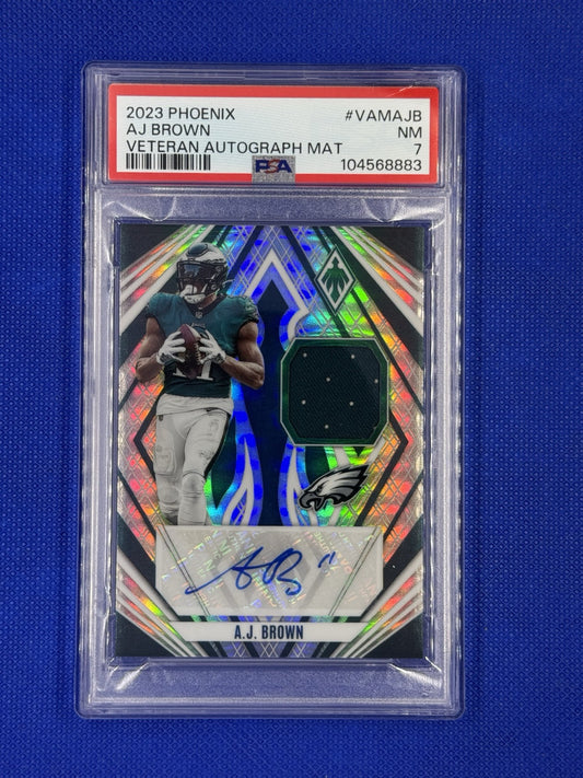 2023 Phoenix Football AJ brown #VAM-AJB Veteran Autograph & Material 50/50 PSA 7