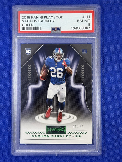 2018 Panini Playbook #111 (Green) Saquon Barkley Rookie /25 PSA 8 NM-MT Eagles